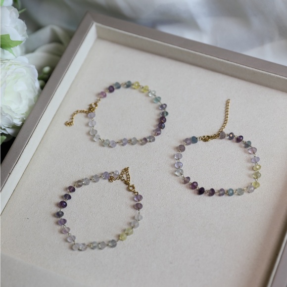 18K Gold Plated Minimalist Rainbow Fluorite Bracelet - Picture 7 of 11